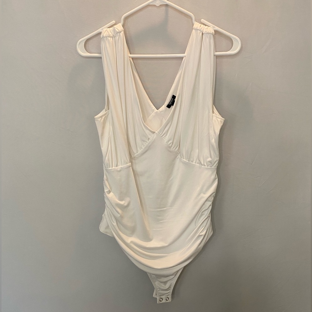 White ruched thong bodysuit